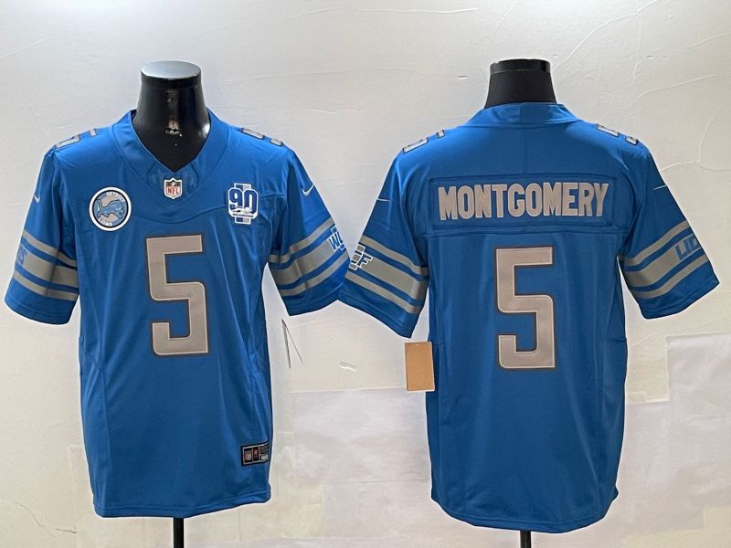Men Detroit Lions 5 Montgomery Blue three generations 2024 Nike Limited NFL Jersey style 01023